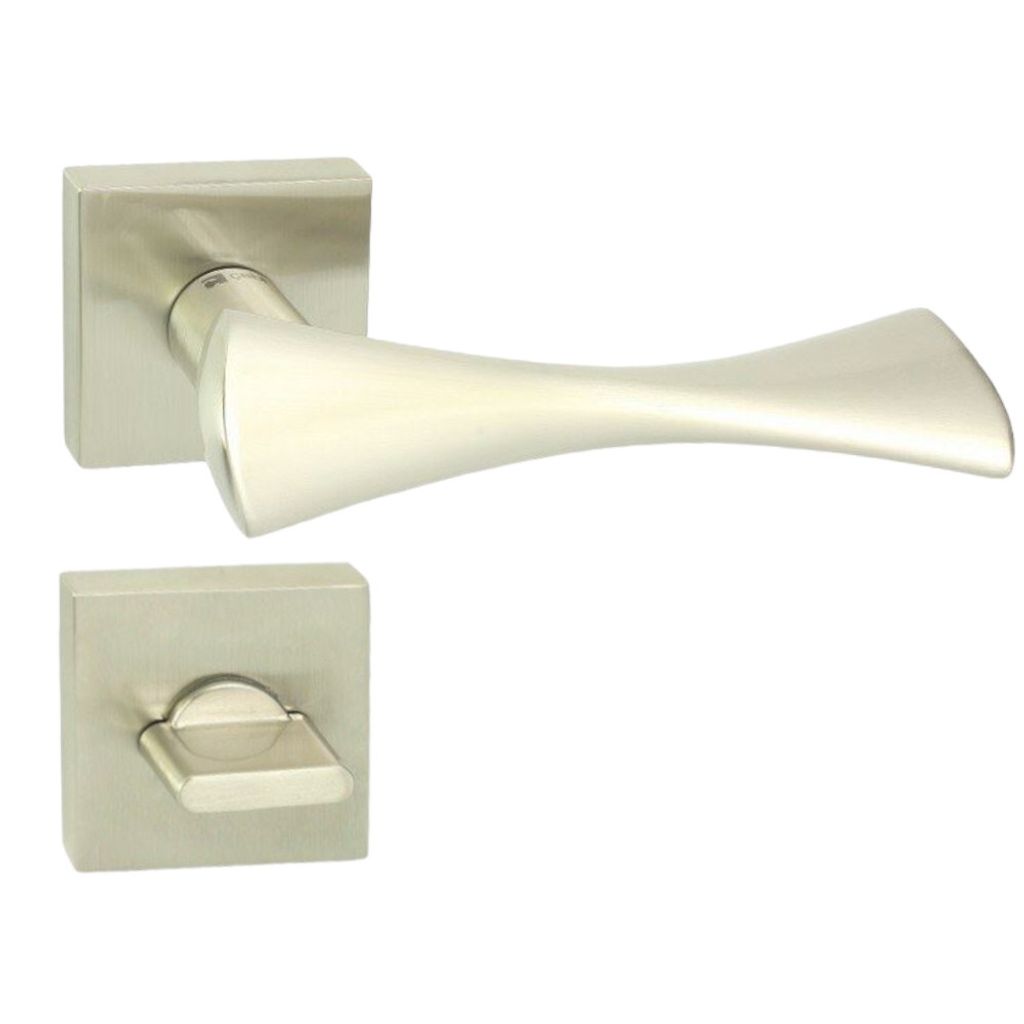 DOMINO Türgriff Drückergarnitur WC - Badezimmer Set | Vierkant-Rosette | Türbeschlag für Badezimmertüren | Set WC - Rosetten-Garnitur | Türkl...