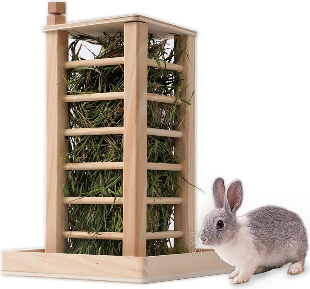 Heuraufe mit Futternapf 36,5x24,5x24,5cm, Futterständer für Kaninchen, Meerschweinchen & kleine Haustiere