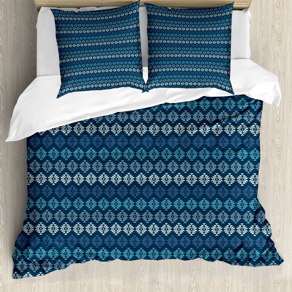 ABAKUHAUS Boho Bettbezug Set für Einzelbetten, Horizontal Zick-Zack-Formationen, Milbensicher Allergiker geeignet mit Kissenbezug, 200 cm x 200 cm...
