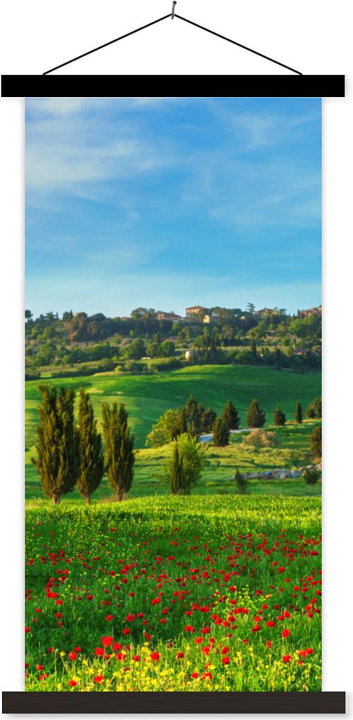MuchoWow Textilposter Toskana - Landschaft - Blumen 90x180 cm mit schwarzem Rahmen - Dekoration Wohnzimmer