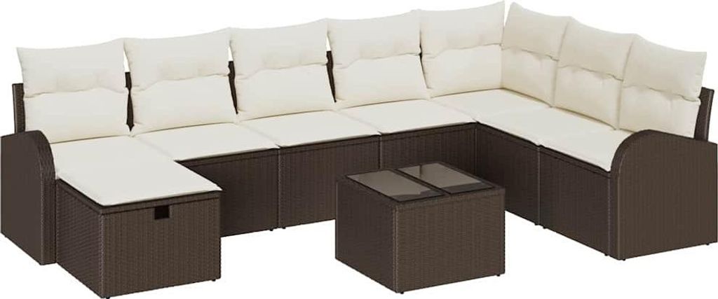 Garten-Sofa-Set mit Kissen mit Speicher 9 pcs Braun Poly Rattan
