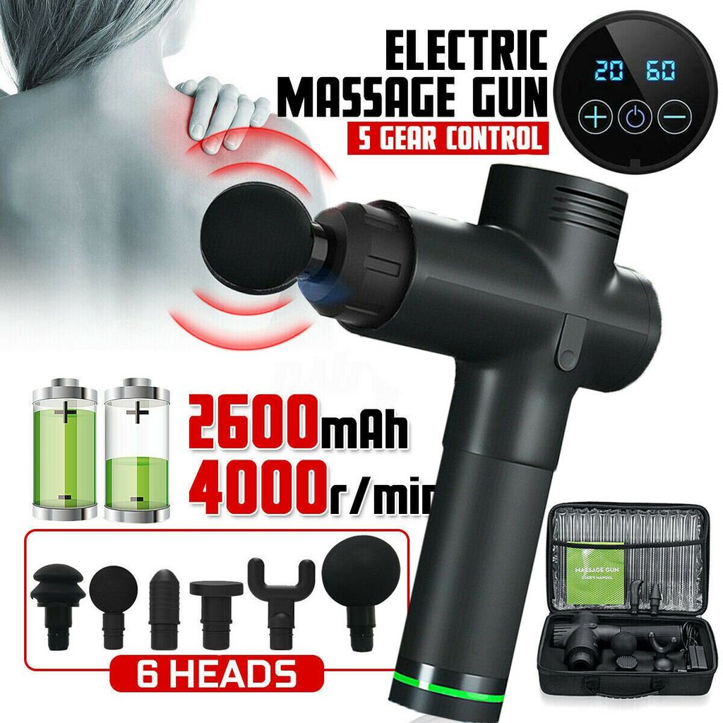 Profi Electric Massage Gun Massagepistole LCD Muscle Massagegerät mit 6 Köpfe DE 