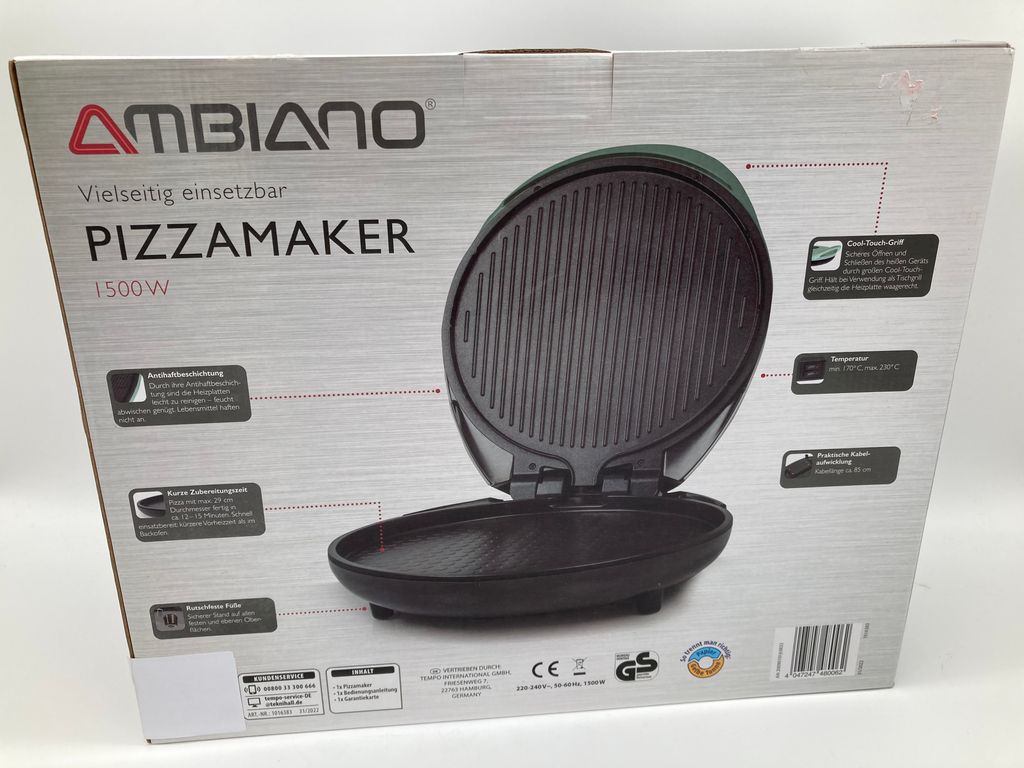 AMBIANO Pizzamaker 1500W 29cm für Pizza Quiche Omelette türkis/schwarz