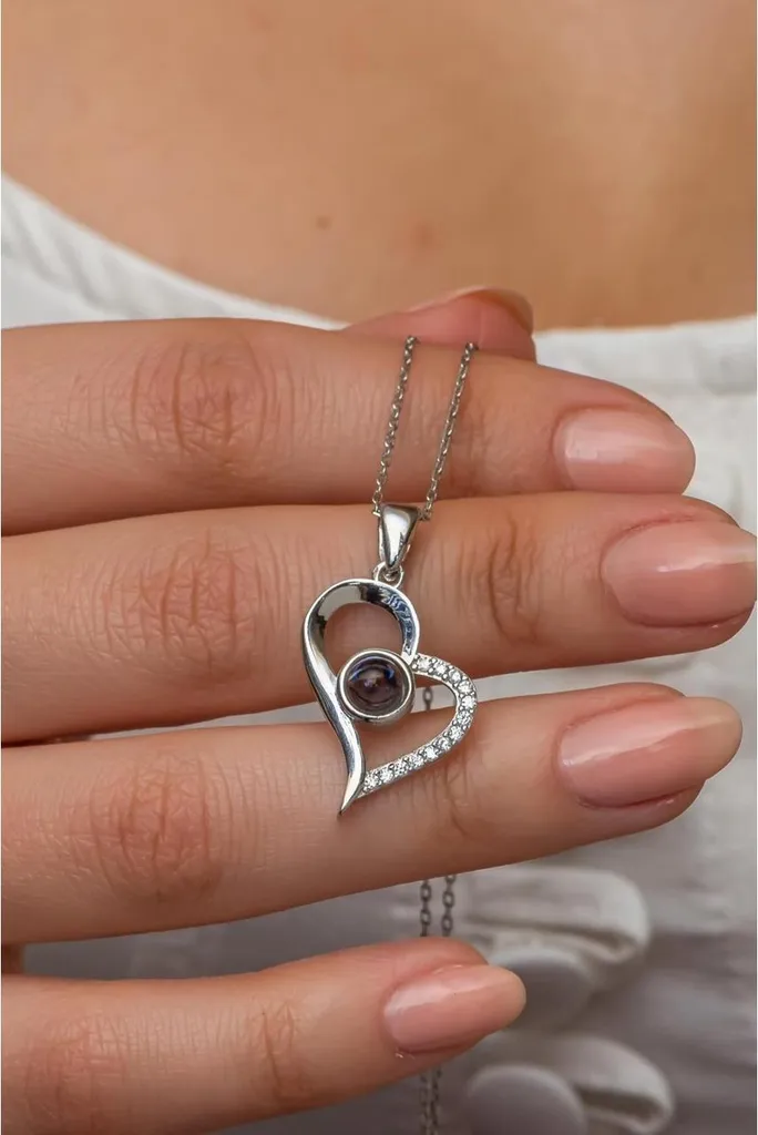 Collier cœur en argent 925 rhodié - Projection Je t'aime 100 langues