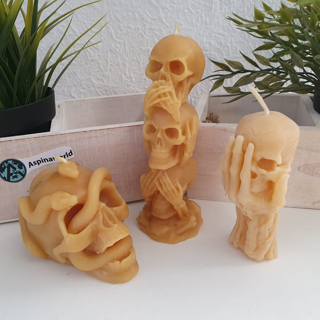 3er Set Totenkopf Kerzen aus 100% Bienenwachs