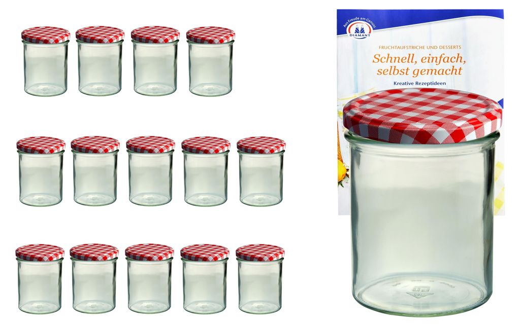 15er Set Sturzglas 350 ml To 82 rot karierter Deckel Produktbild 