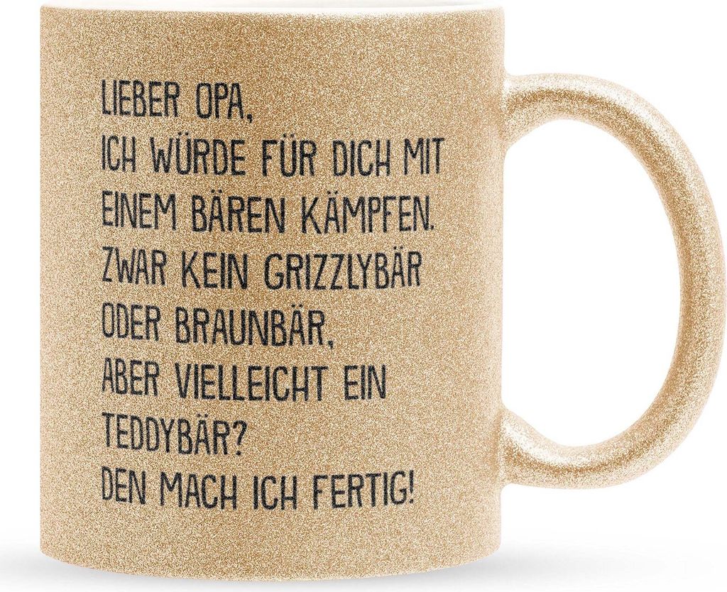 22Feels Glitzertasse Gold Opa Geschenk Geburtstag Grossvater Herrentag Rentner Kaffeetasse Männer Weihnachten Haferl Grosseltern Geschenkidee Bür...