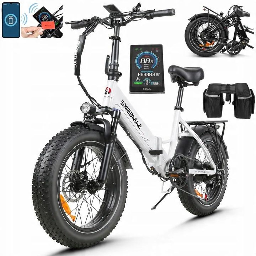 SAMEBIKE LOTDM200-II E-Bike 250W 48V 13Ah Akku 25 km/h (StVZO-konform) 20"x4.0" Fat Tires Shimano 7-Gang NFC-Entsperrung LCD-Display Stadt & Gelände