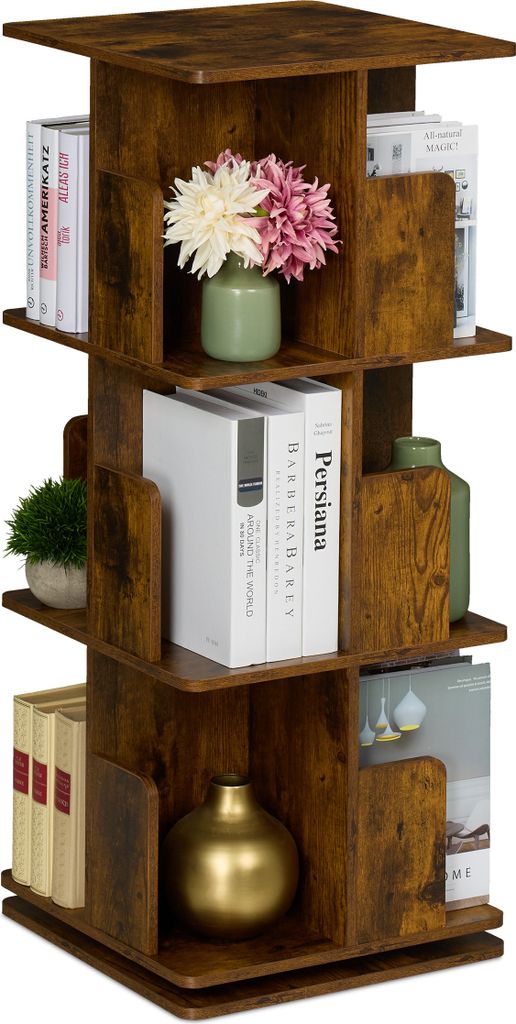Relaxdays Bücherregal, 360 Grad drehbar, 3 Ebenen, Produktbild 