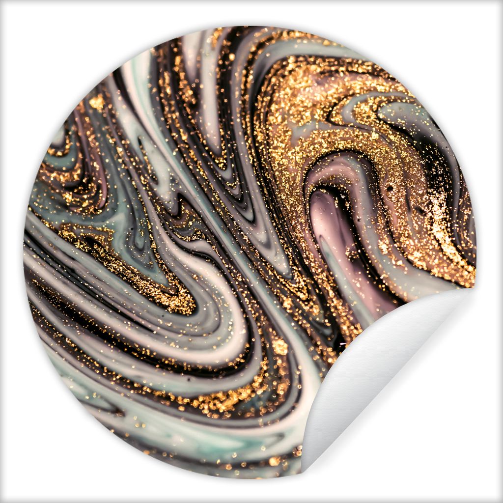 MuchoWow Runde Wandtattoo - Wandsticker Tapete Aufkleber Marmoroptik - Gold - Glitter - Luxus - Marmor - Weiß Ø 100 cm Selbstklebend und Reposi...