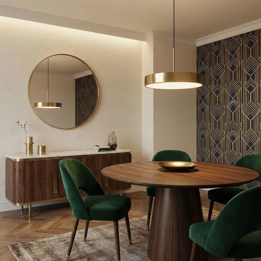 Lustre Suspendu LED Couleur Or Brossé au Design Épuré et Luxueux