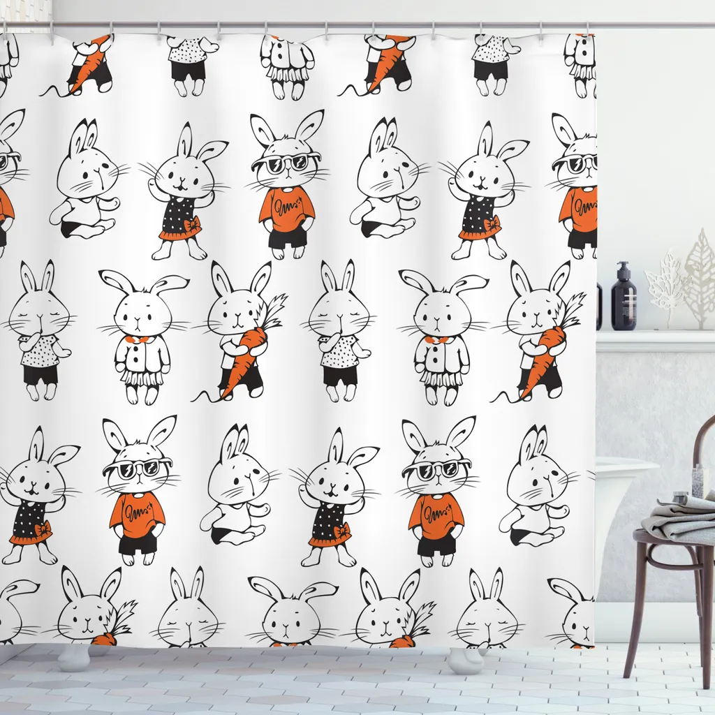 Tenda Doccia 183x183 Cm Con Animali Del Bosco – Cervo, Volpe, Coniglio – Poliestere Impermeabile Antimuffa Con 12 Ganci - 6