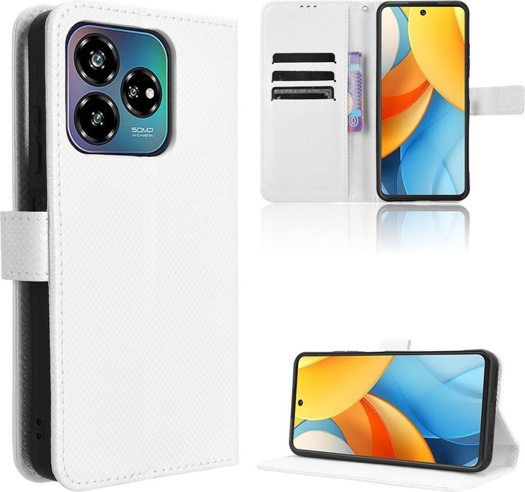 Für ZTE Blade V60 Vita / Axon 60 Lite Diamantstruktur Kunst Leder Handyhülle Weiß