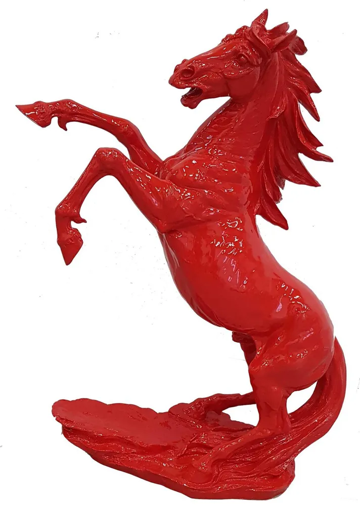 Statue Cheval Mustang Rouge 92 cm en Résine - Design Abstrait Finition Luxe