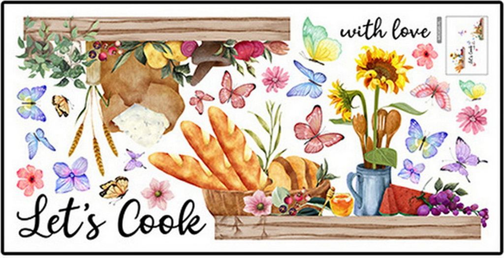 Wandaufkleber für die Küche, Utensilien, Geschirr, Topfpflanzen, Blumen, Schmetterlinge, wasserdicht, PVC, abnehmbar, moderne Wandkunst, Dekorati...