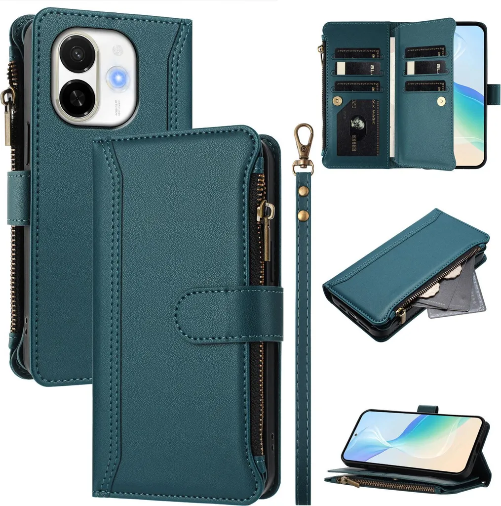 Offerta Custodia Tecno Pop 9 5G Portafoglio con Zip - Verde