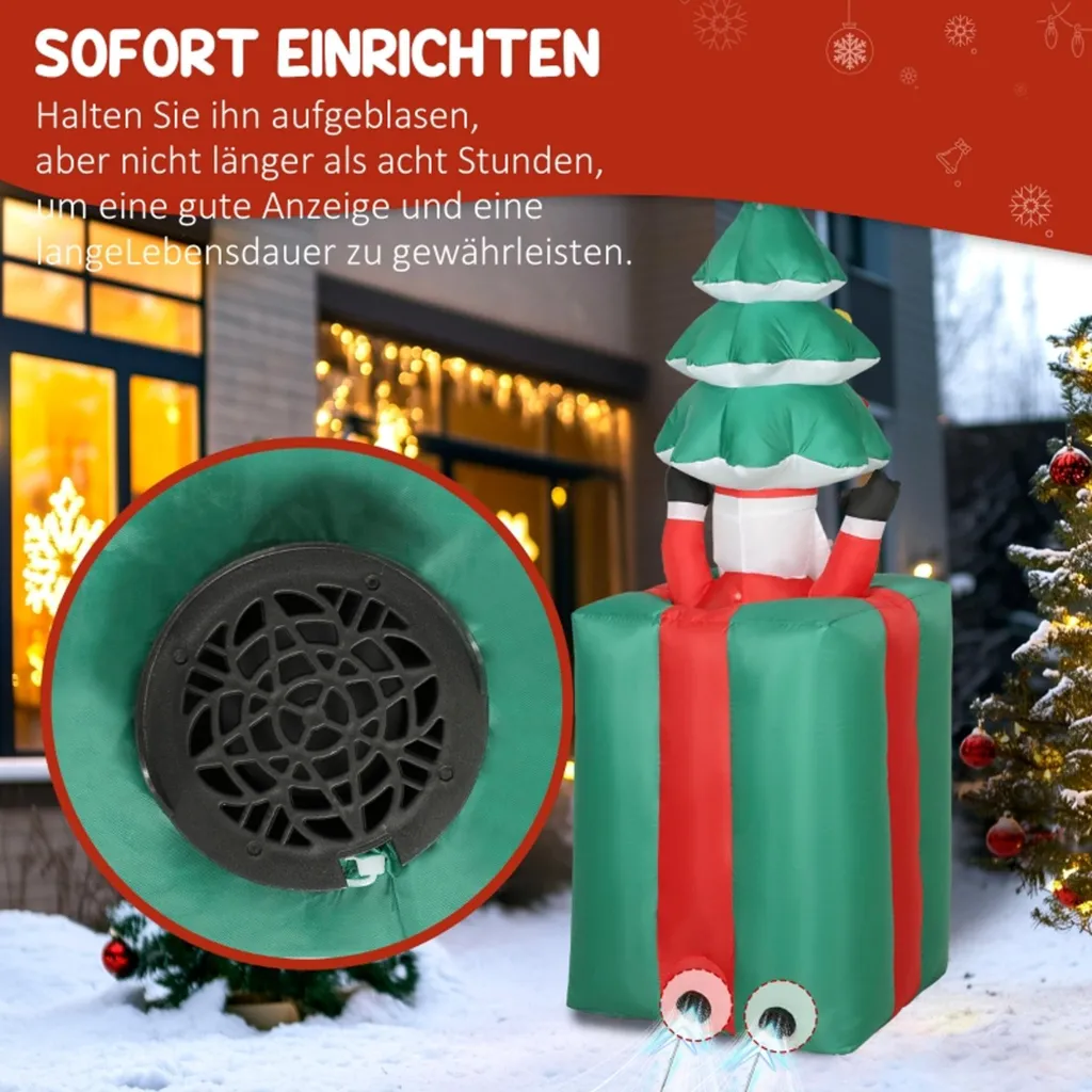 Décoration de Noël gonflable LED en polyester résistant rouge et vert - 6