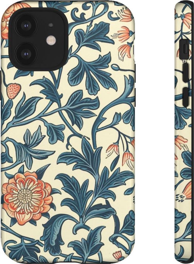 Blumenmuster in Blau und Orange – Hülle Kompatibel mit iPhone 12