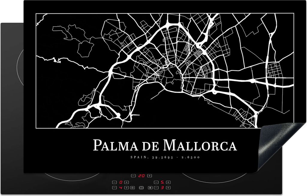 KitchenYeah Herdabdeckplatte Karte - Stadtplan - Palma de Mallorca - Karte , 83x51cm, Küche Deko, Glaskeramikkochfeld Herdabdeckung, Abdeckplatt...