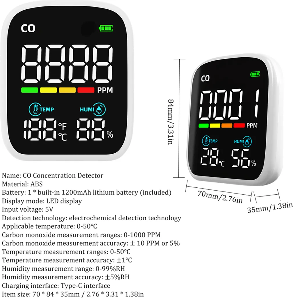 Capteur de CO électrochimique multifonction avec écran LED rétroéclairé - 7