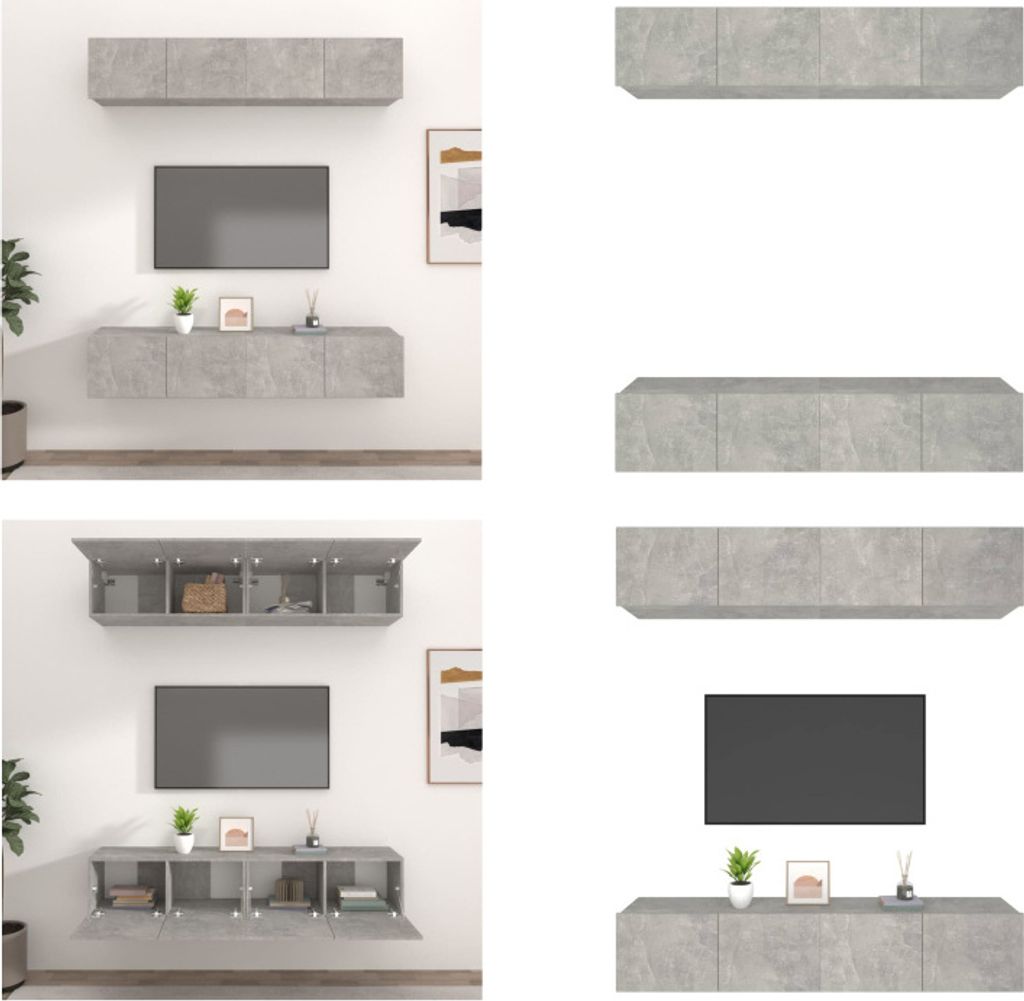 vidaXL TV Schränke 4 Stk. Betongrau 80x30x30 cm Produktbild 