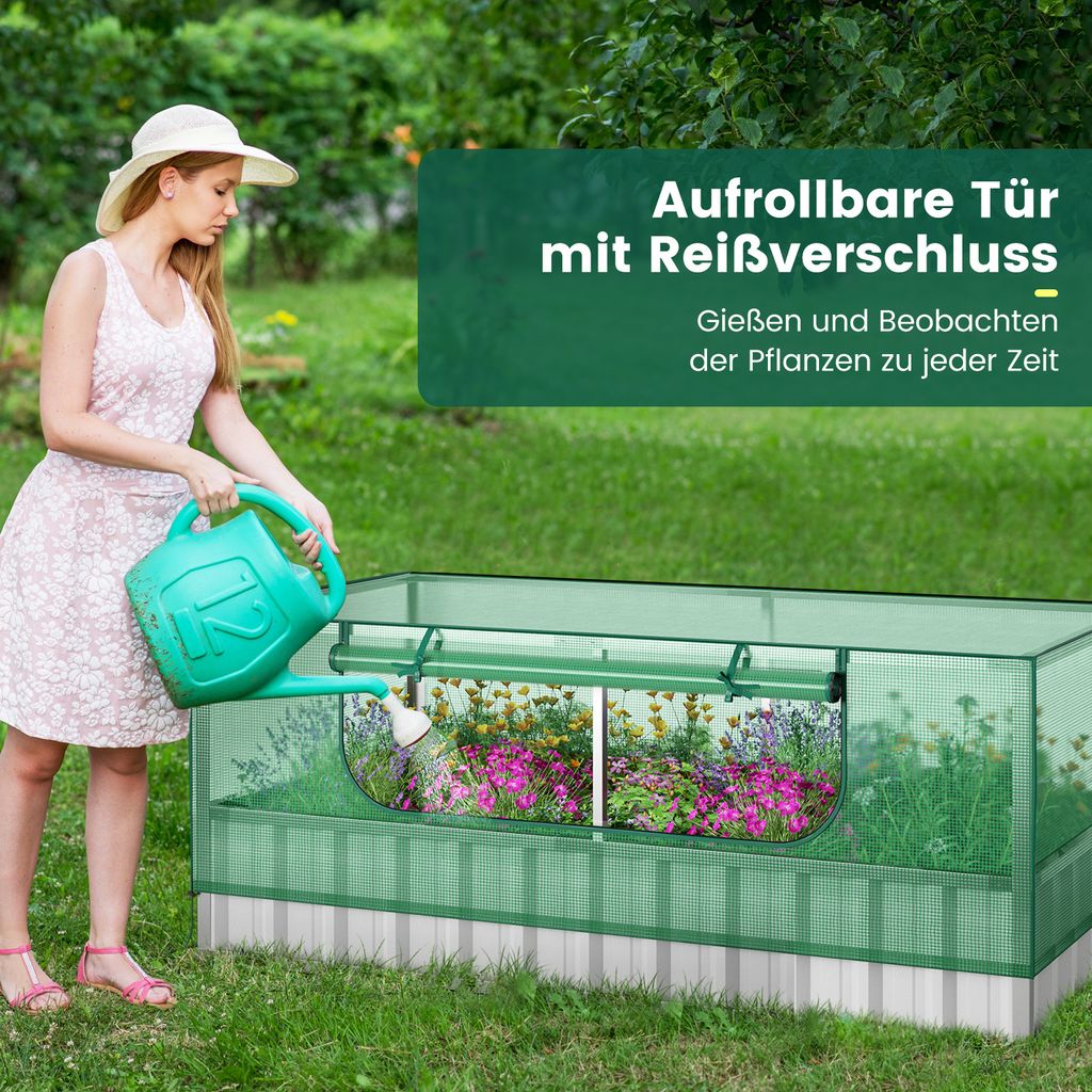Outsunny Hochbeet Mit Mini-Gewächshaus – Metall-Pflanzkasten Mit Abdeckung Für Terrasse & Balkon, 92x185x95 Cm