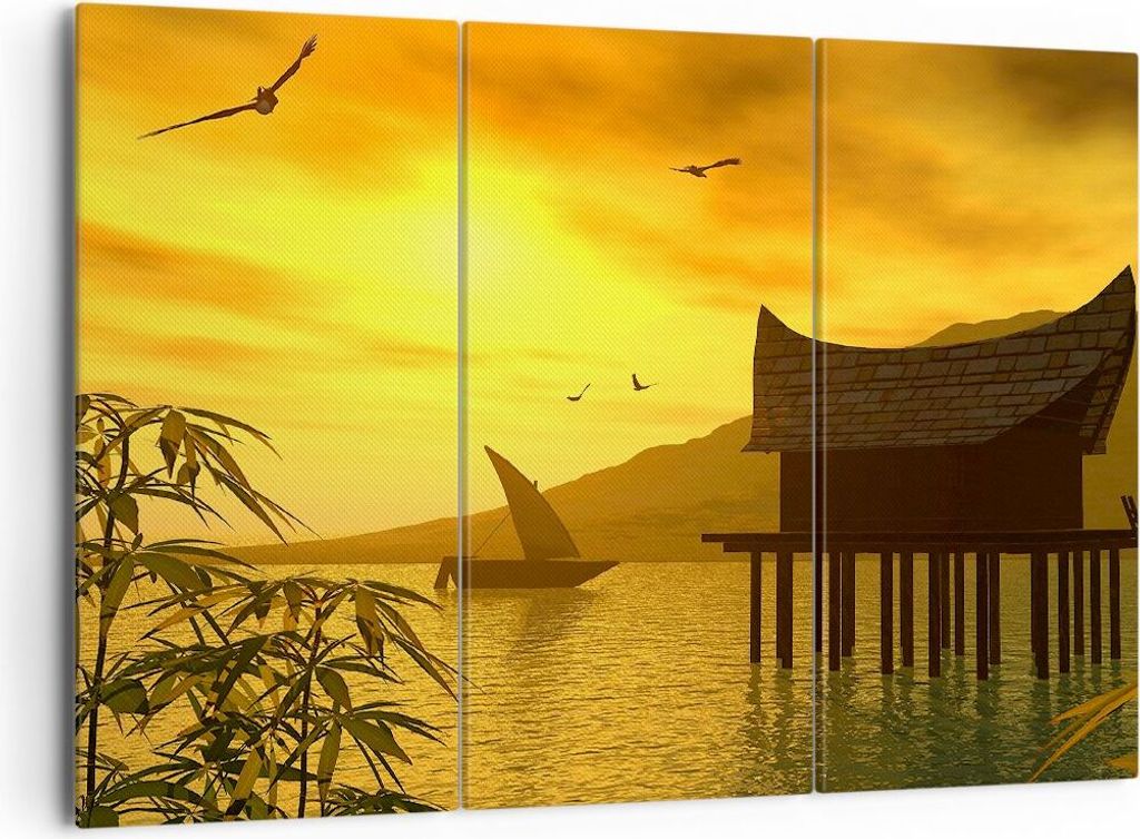 Bild auf Leinwand - Leinwandbild - Asien Berg Meer Felsen - 165x110cm - Wand Bild - Wanddeko - Leinwanddruck - Bilder - Kunstdruck - Wanddekoration...