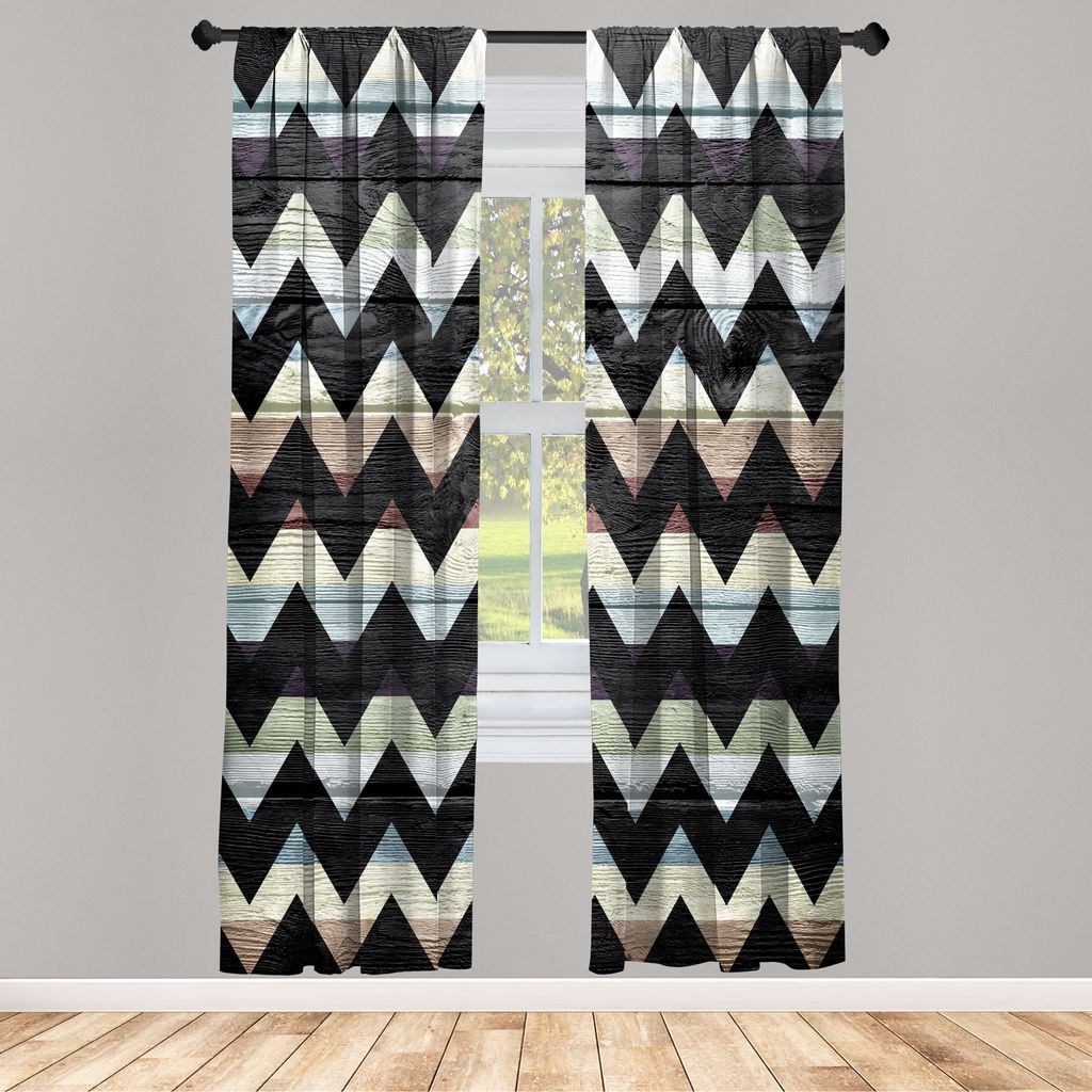 ABAKUHAUS Geometrisch Vorhänge 2 Panel Set für Wohnzimmer Schlafzimmer Nachbildung, Retro Kunstdruck Vintage Zickzack Schwarz Farbige Zick Zack G...