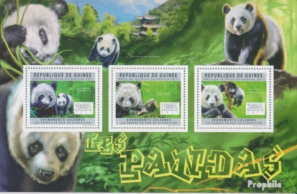 Briefmarken Guinea 2011 Mi 8900-8902 Kleinbogen (kompl. Ausgabe) postfrisch Pandas