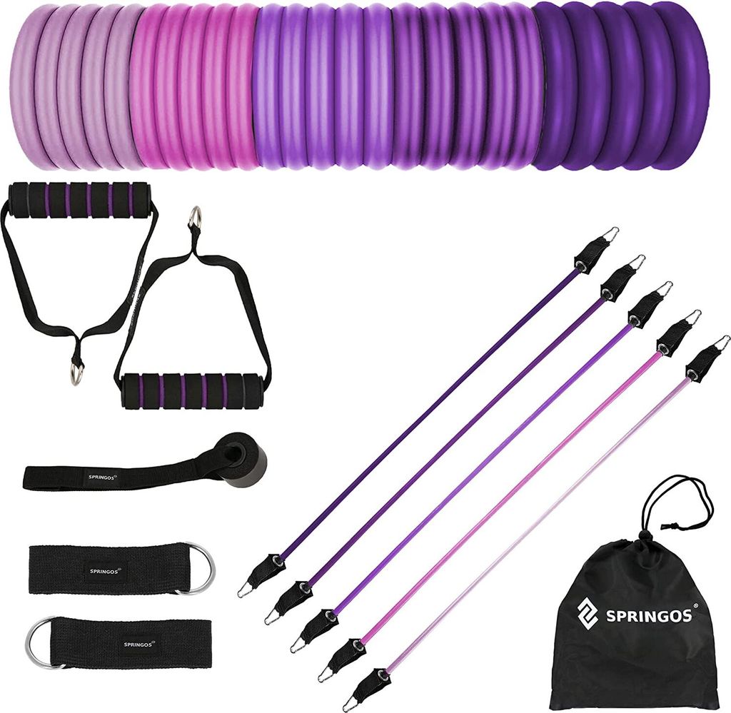 SPRINGOS Expander 5 x Spanngummi Türanker 2 x Fußschlaufen Widerstandsbänder für Krafttraining und Muskelaufbau Violetttöne
