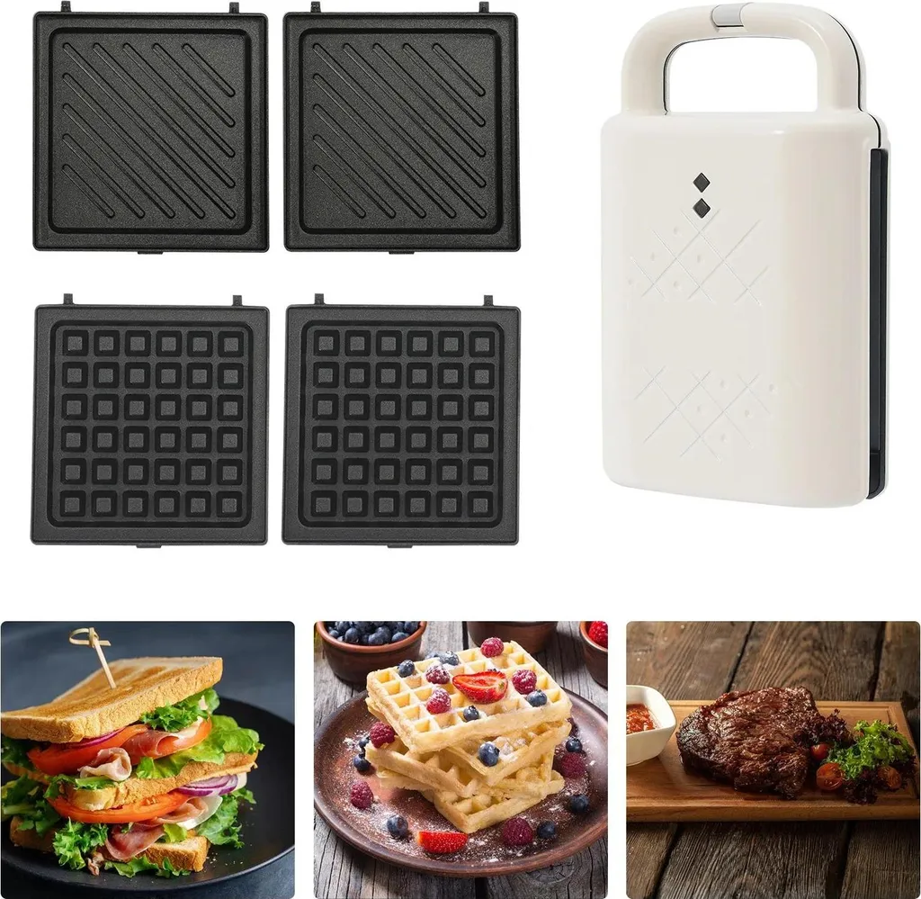 Macchina Sandwich e Waffle 2 in 1 Bianco - Piastra 650W Antiaderente - 5