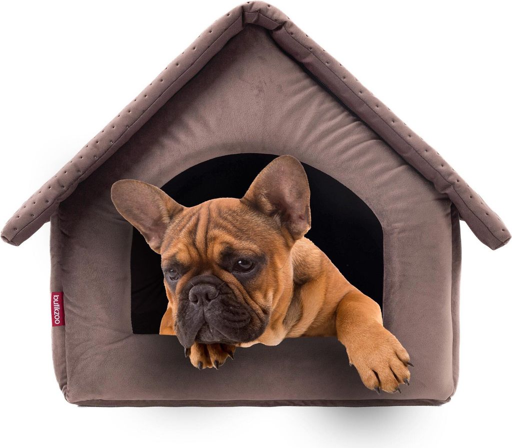 Elegant Hundehöhle, Hundehütte | Größe L: 34 x 44 x 38 cm | Farbe: Braun Velvet | Hundehaus für mittlere Hunde | Katzenhaus, Katzenhöhle