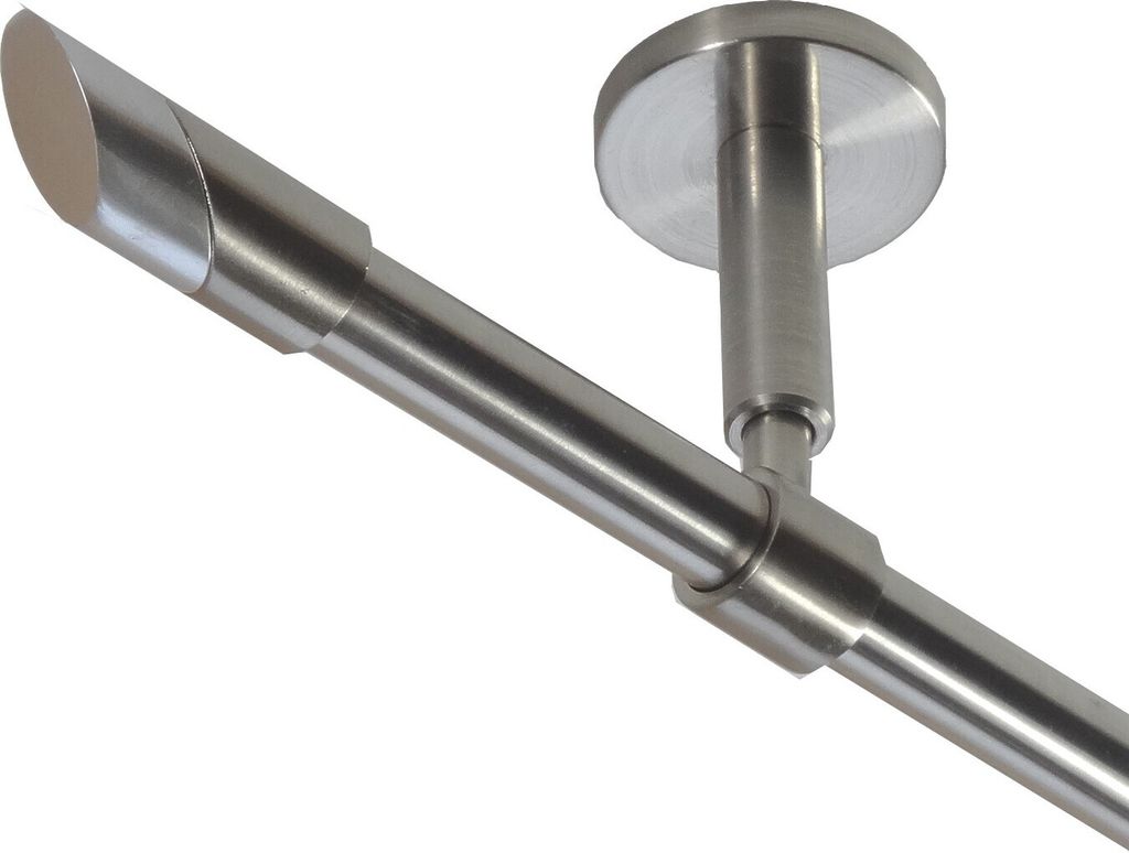 Gardinenstange Set Edelstahl Look Metall Ø 16mm zur Deckenträger 1-lauf Modern Schräge, Länge wählbar D11 E13