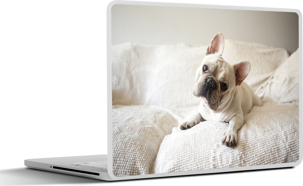 MuchoWow Laptop Aufkleber Sticker Cover Französische Bulldogge - Bank - Vorleger 36.5x27.5 cm - Laptop-Sticker