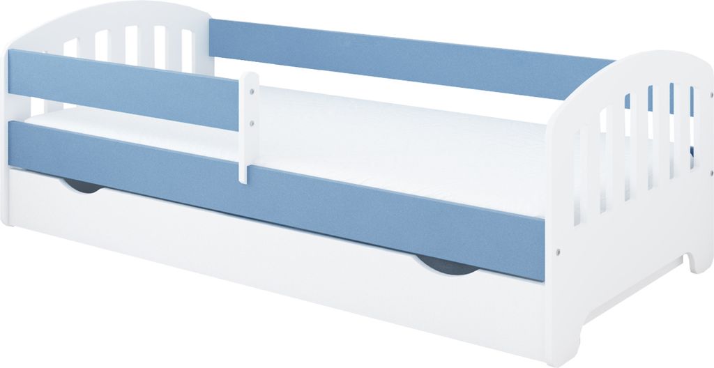 Kinderbett 80x160 | 80x180 | 90x200 cm mit Schublade, Rausfallschutz & Lattenrost in blau 180 x 80 Mädchen Jungen Bett