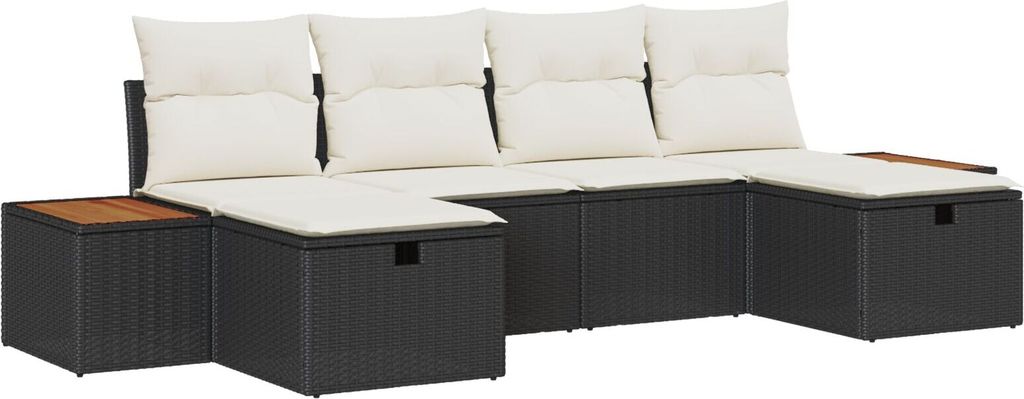 Möbel 6-teiliges Garten-Sofa-Set mit Kissen Schwarz Poly Rattan - Gartensofas 3359649