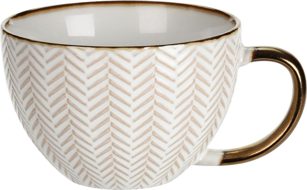 Elegancki kubek ceramiczny 460ml Biało-złoty z wytłaczanym Zdjęcie produktu 