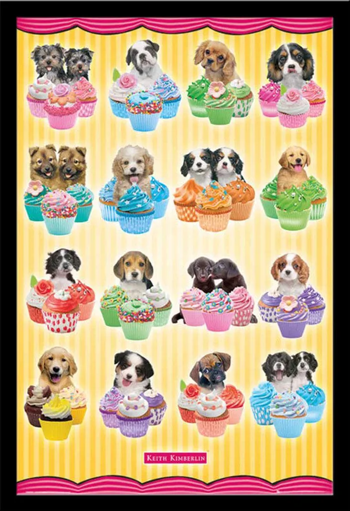 Tableau chiots cupcakes cadre Shinsuke noir et vitre acrylique sécurité