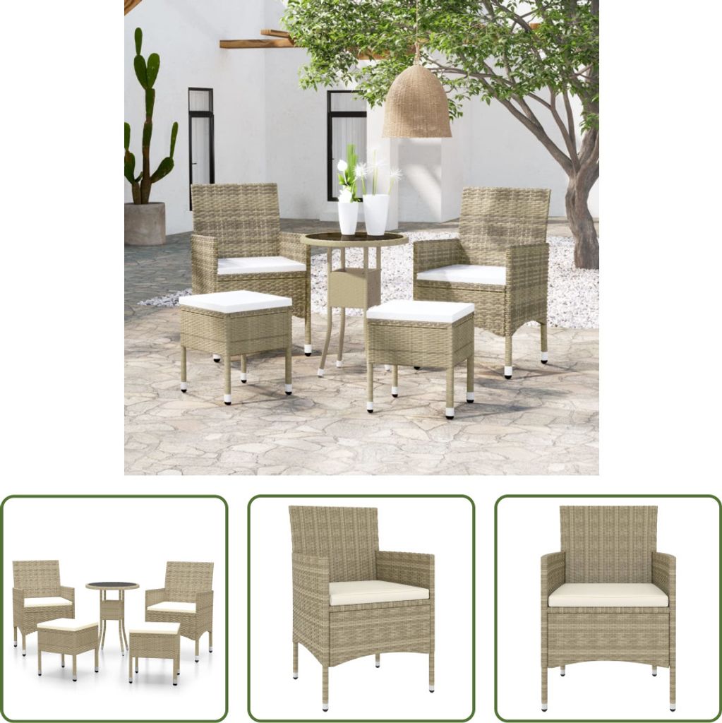 The Living Store 5-tlg. Garten-Lounge-Set Poly Rattan Beige