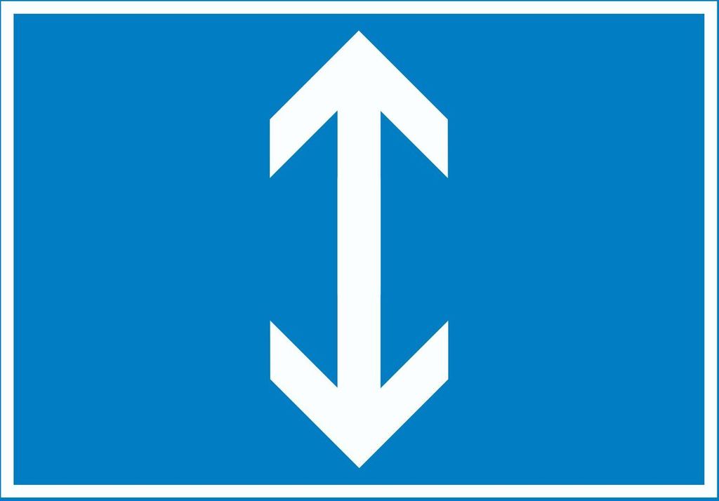 Richtungspfeil hoch runter Schild waagerecht weiss blau Pfeil A0 (841x1189mm)