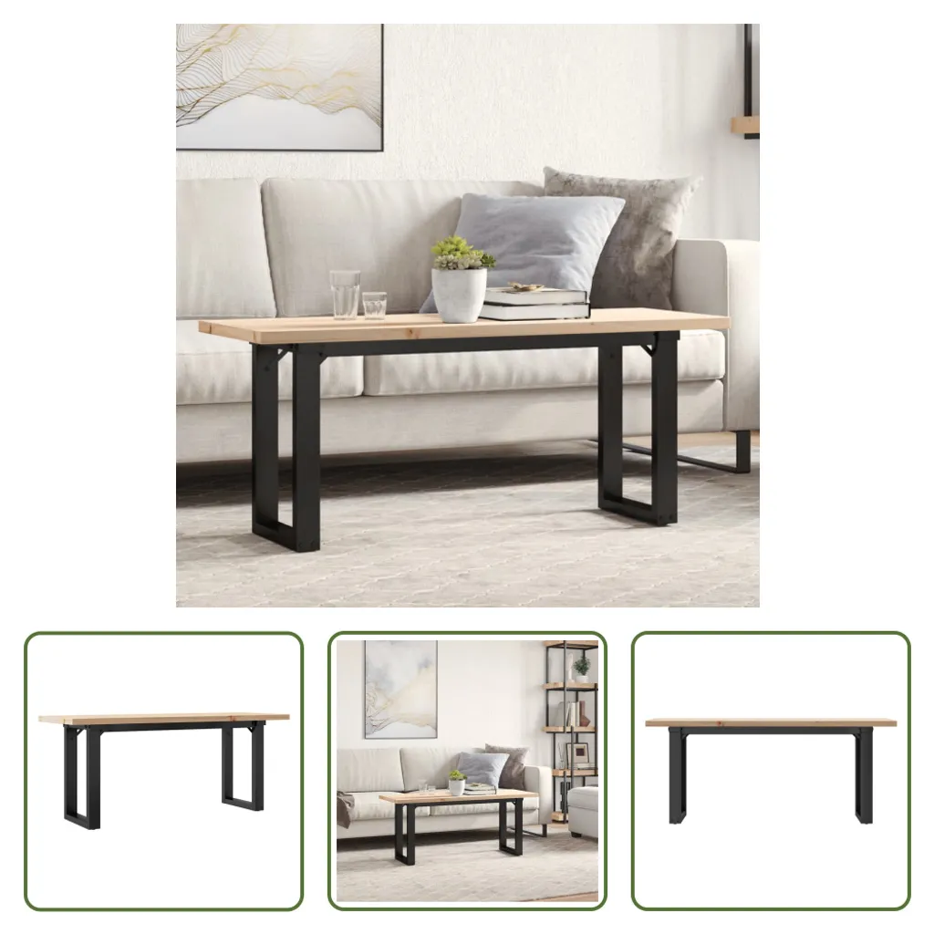 The Living Store tavolino O-frame 110x40x45,5 cm pino massiccio ghisa