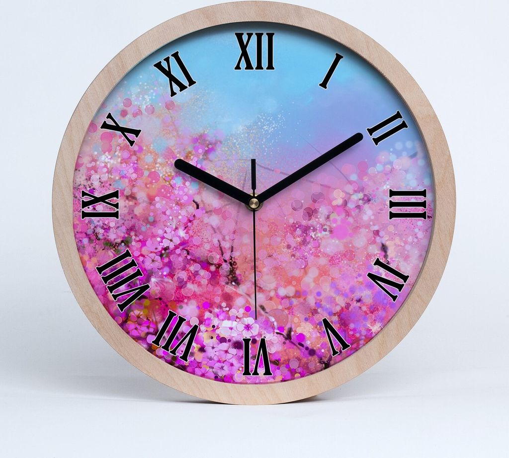 Holzuhr 20fi cm wanduhr - schwarze Spitzen - Kirschblüten