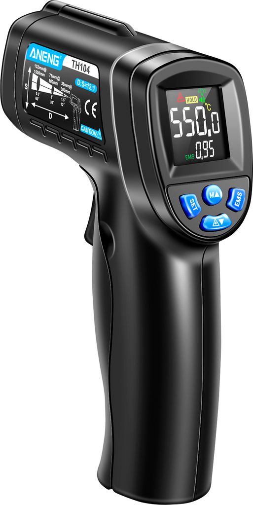 ANENG TH104 Infrarot Thermometer -50°C-550°C, IR-Laser-Temperaturtester, einstellbarer Emission, Max.-Min.-Wert, Datenspeicherung, Warnung usw.