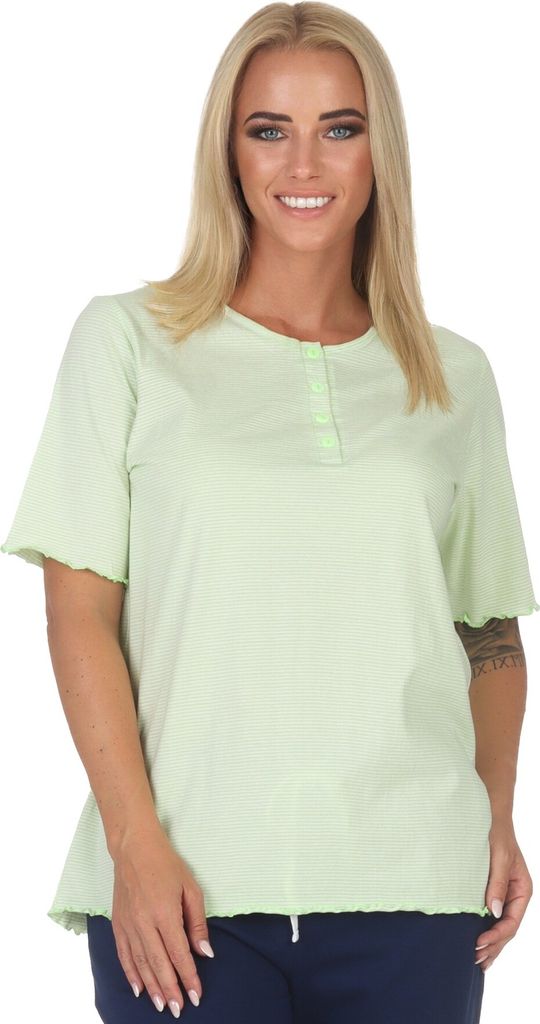 Damen kurzarm Schlafanzug Oberteil Pyjama Shirt Mix & Match – ideal zu kombinieren ; streifen_grün , 40