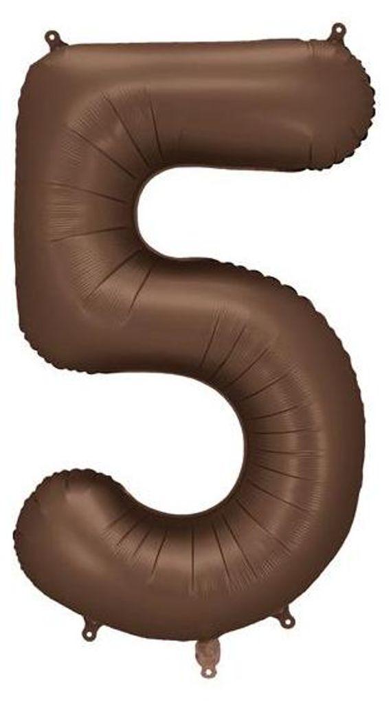 Balon foliowy Cyfra „5” - 86 cm, mocca, brązowy, satynowy Zdjęcie produktu 