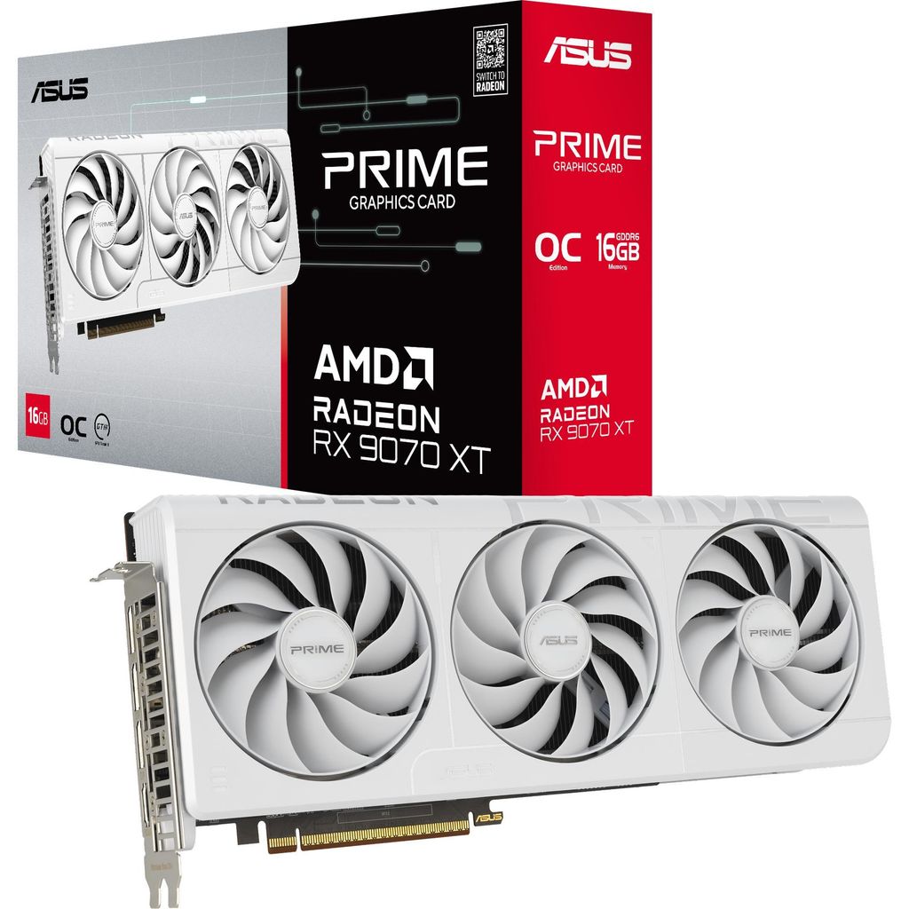 ASUS Radeon RX 9070 XT PRIME WHITE OC Edition, Grafikkarte, (RDNA4