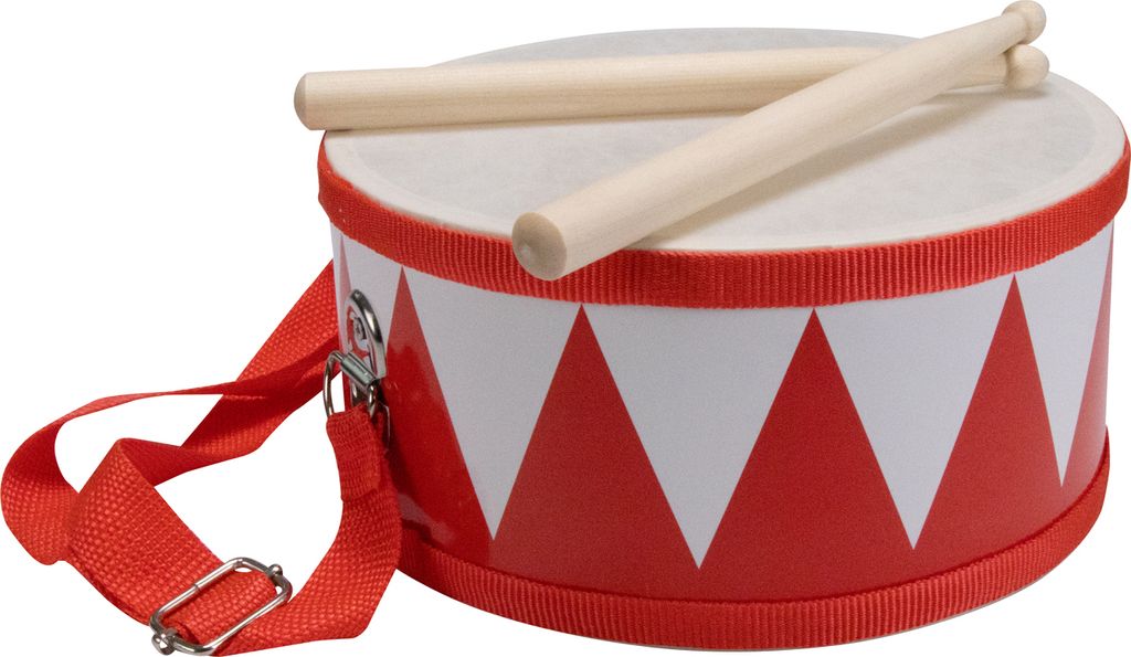 Trommel für Kinder rot/weiss – Holz, 20 cm, mit Sticks & Produktbild 