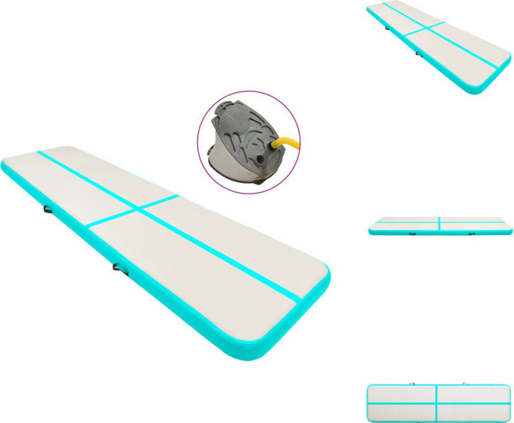 vidaXL Aufblasbare Gymnastikmatte mit Pumpe 800x100x15 cm PVC Grün - Yoga- & Pilatesmatten