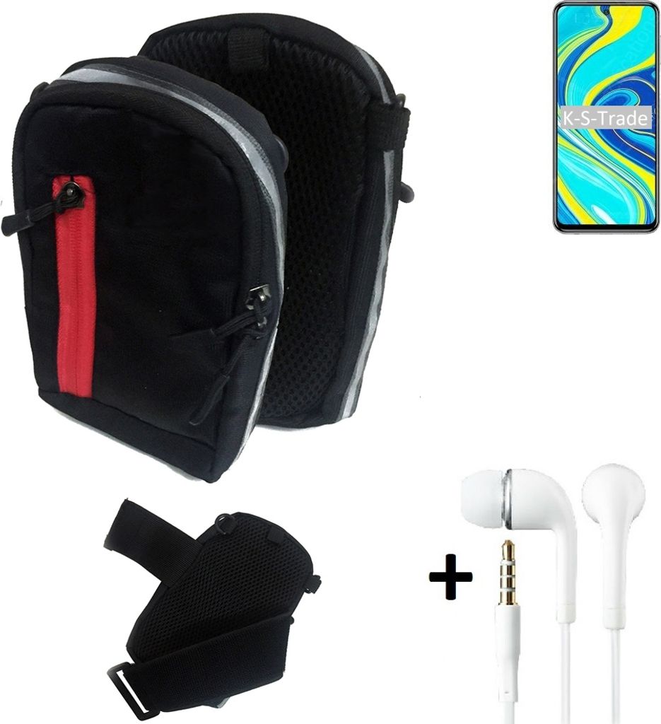K-S-Trade Outdoor Gürteltasche Holster Umhängetasche + Kopfhörer kompatibel mit Xiaomi Redmi Note 9 Pro schwarz Handy Tasche Case travelbag