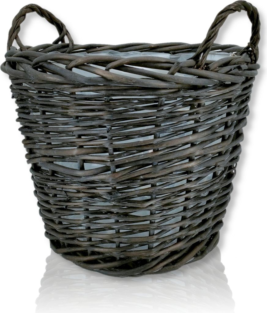 Weiden Pflanzkorb schwarz Ø 48cm mit Henkeln und Kunststoffeinsatz Aufbewahrungskorb Pflanzkübel Übertopf Blumen-Korb